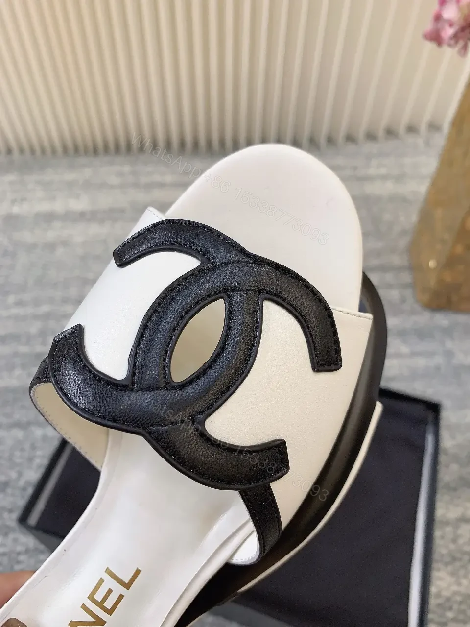 View 2 of Minimalist Luxury Slip-On Sandals with Logo Strap