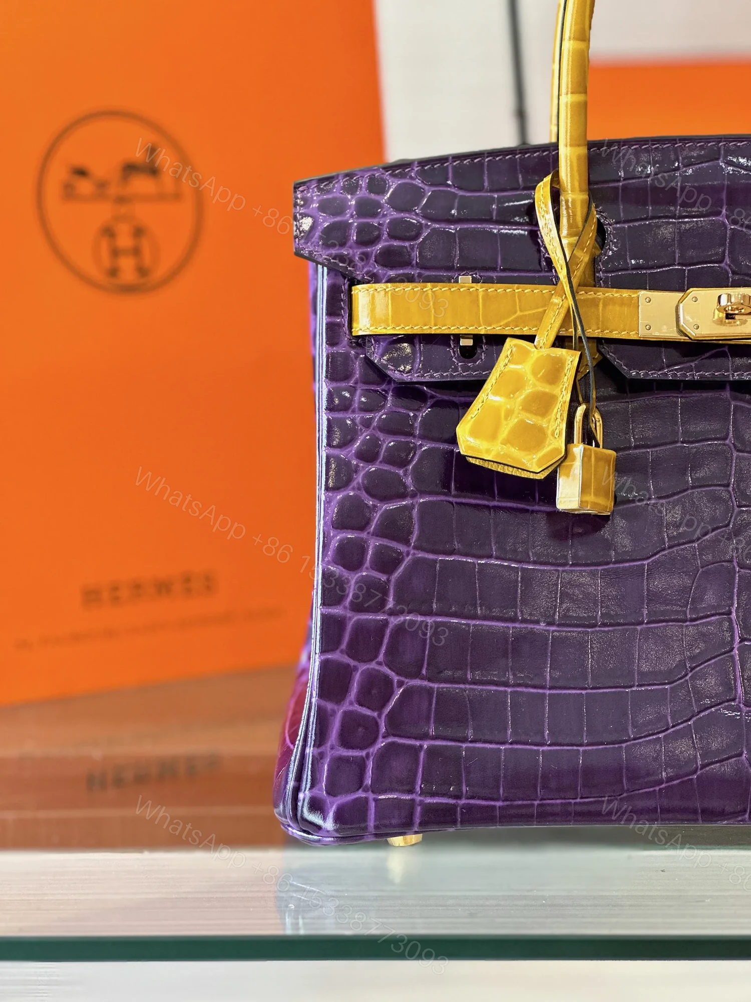 View 5 of HN 30 Purple/Gold Genuine Crocodile Leather Gold Hardware – Custom Made