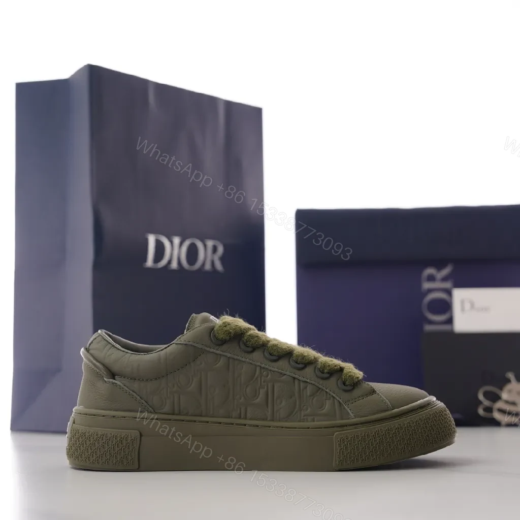 View 4 of Olive Luxe Olive Suede-Leather High-Top Sneaker with Monogram Embossing
