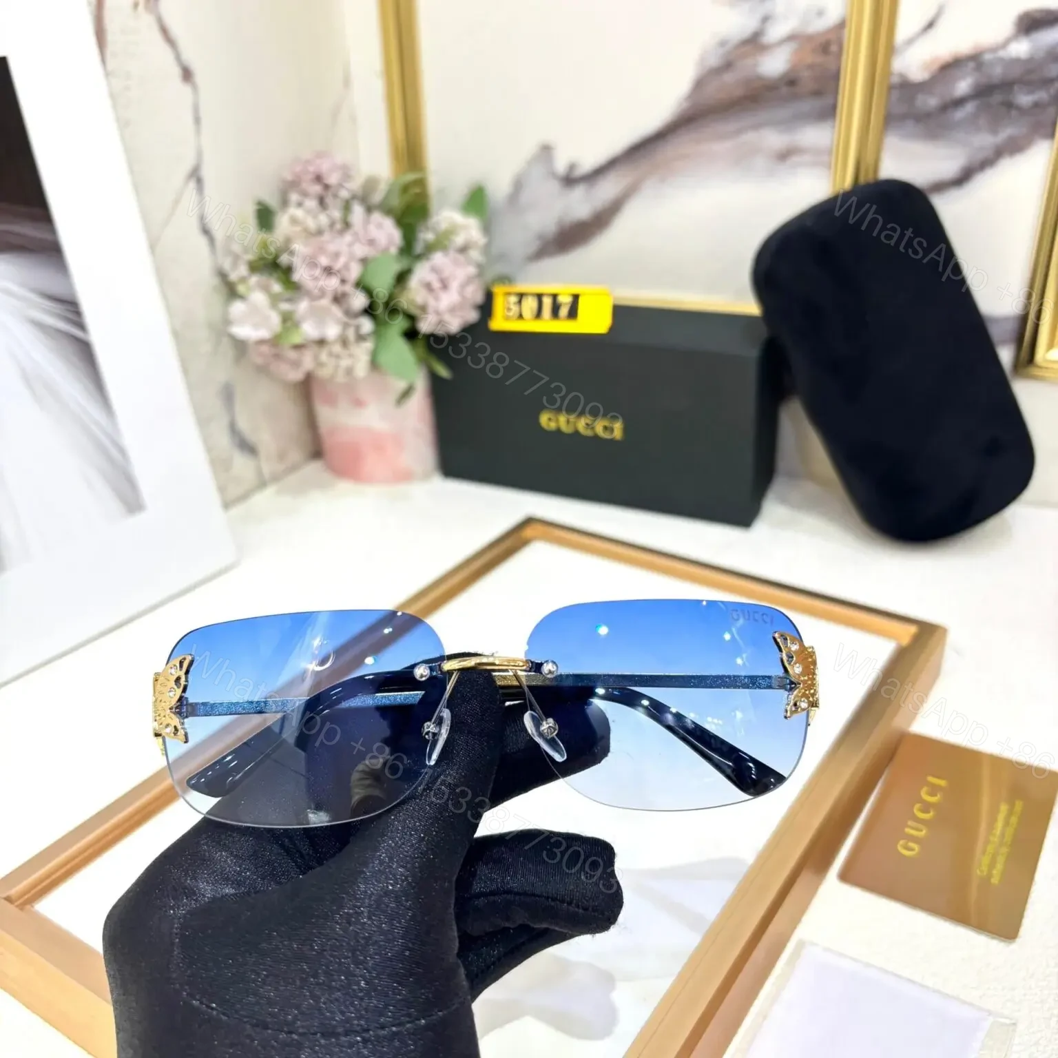 View 2 of Gucci Butterfly Sunglass Women – Black Frame – UV Protected
