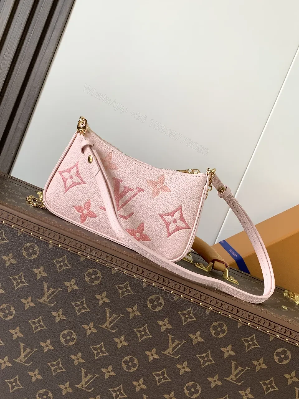 View 6 of Pink Textured Mini Crossbody: Chain Detail, Luxe Casual Style
