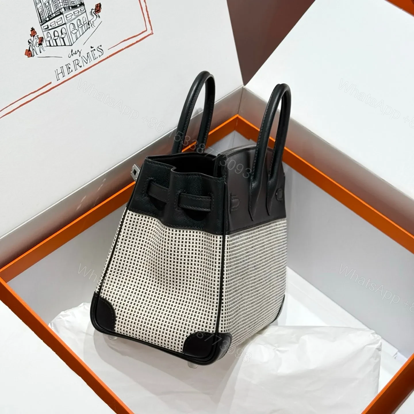 View 3 of HN 25CM IN BLACK SWIFT WHITE BLACK PLAID TOILE CANVAS (CUSTOM-MADE)