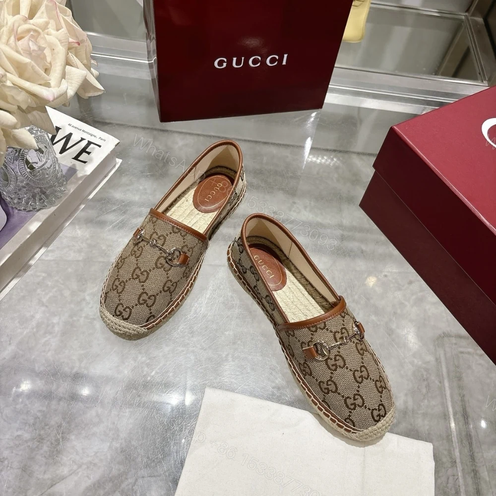 View 5 of GUCCI WOMEN ESPADRILLE WITH HORSEBIT BEIGE AND DARK BROWN GG CANVAS 817244 9SF40 2547