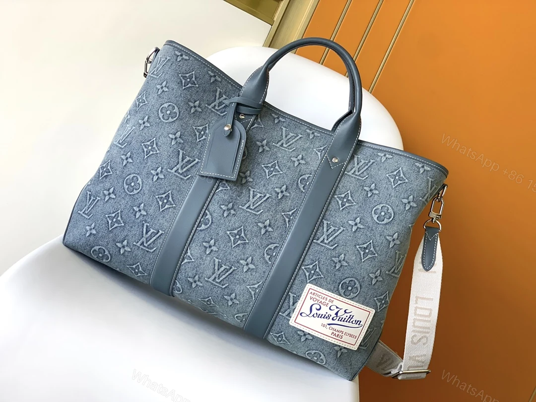LV 一比一托特包 Monogram刺繡藍灰帆布款 高級休閒風設計感 — view 1