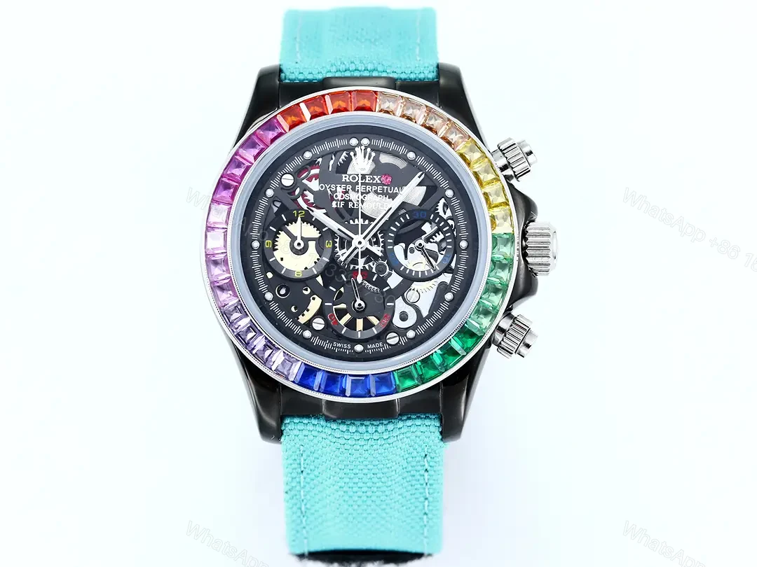 Rolex Daytona Rainbow Skeleton Blue Strap replica 40MM Fabric Strap Edition RG-DAYTONA-RAINBOW-SKELETON-BLUE-STRAP-40 — view 1