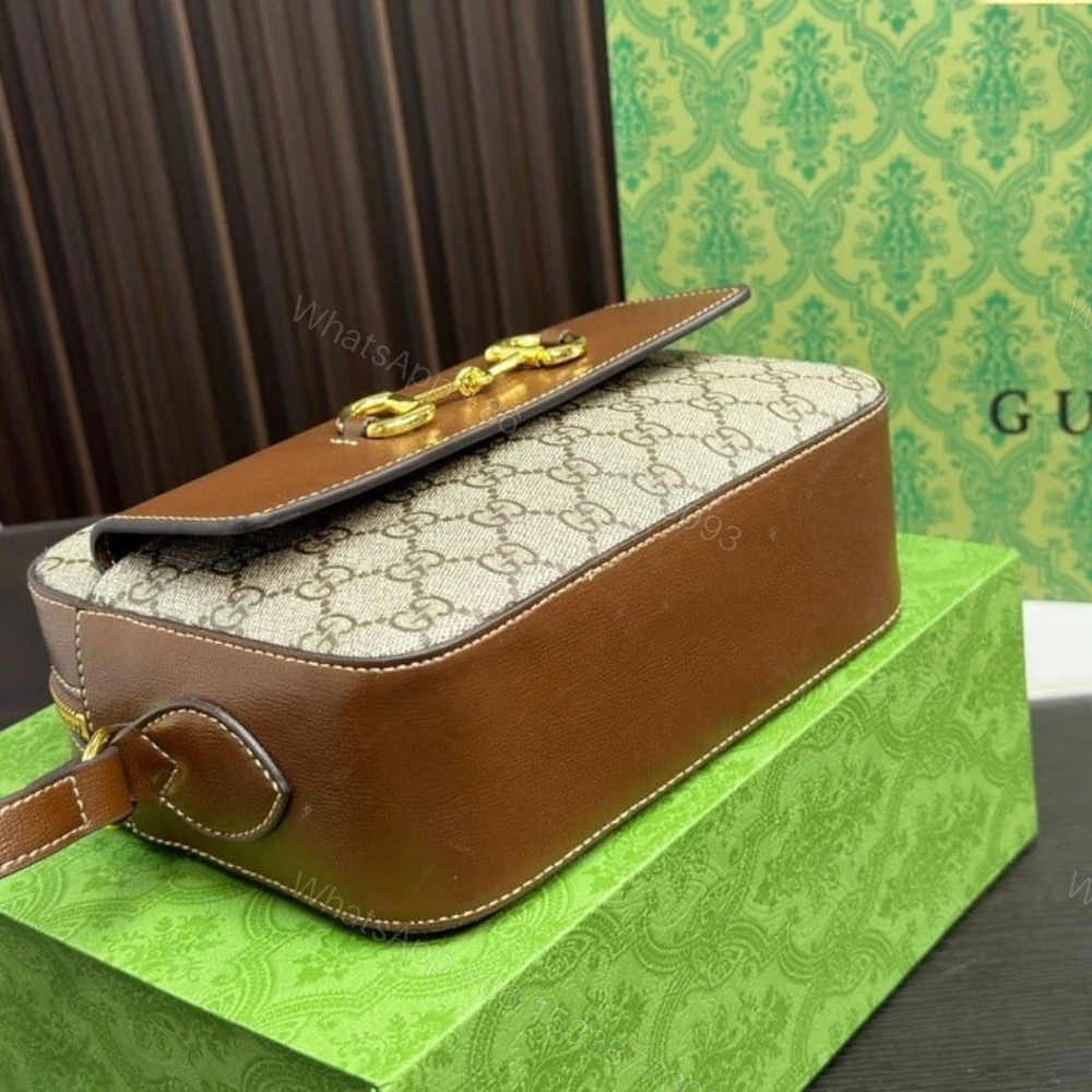 View 8 of Gucci Horsebit 1955 Small Shoulder Bag Beige Ebony GG Supreme Canvas 22Cm