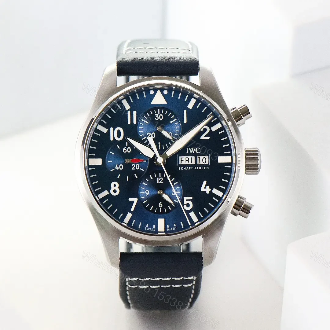 IWC Pilot Chronograph Watch Blue Dial Black Leather Strap Ultimate 43MM IW3780031 — view 1