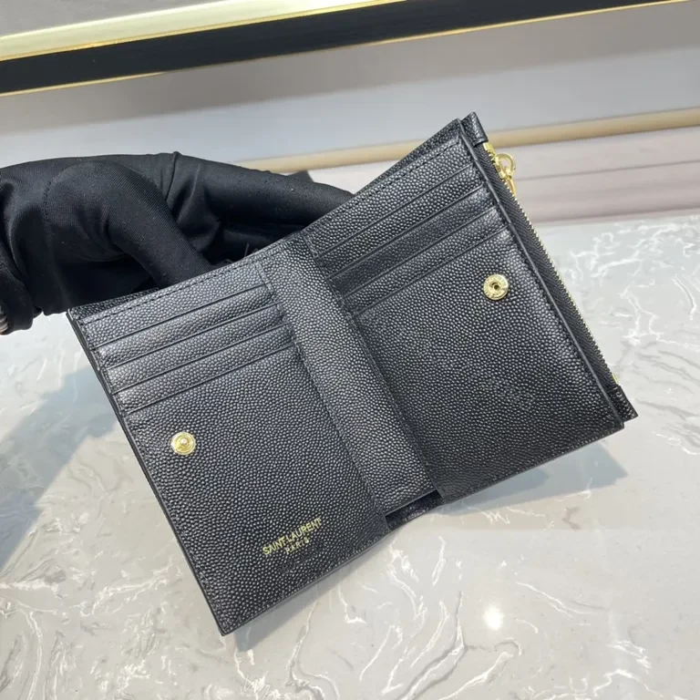View 3 of Chic Quilted Calfskin Wallet â€“ YSL Gold Logo Compact