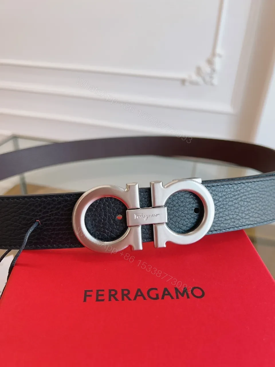 View 6 of Polished Leather Belt with Double-Gancini – Luxe Everydaywear