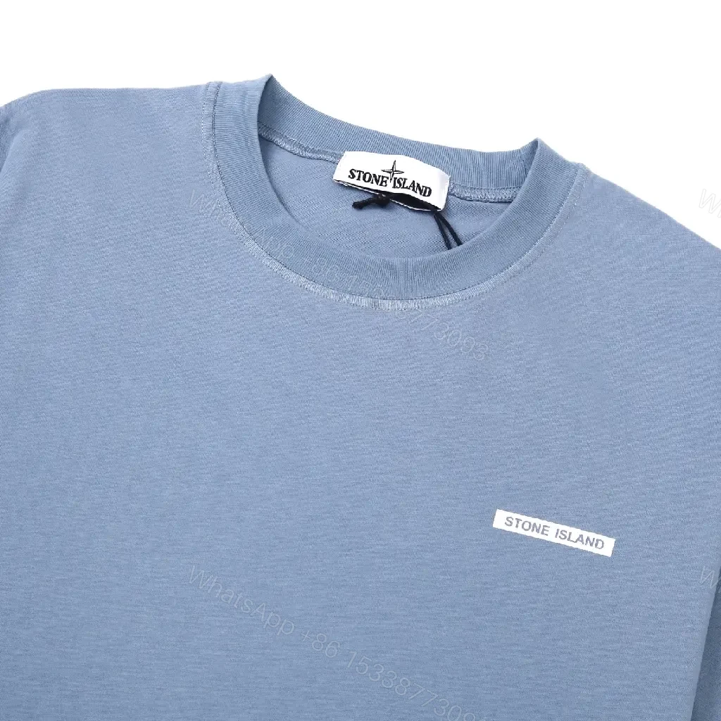 View 7 of Light Blue Cotton Tee, Casual, Stone Island Tag Shirt