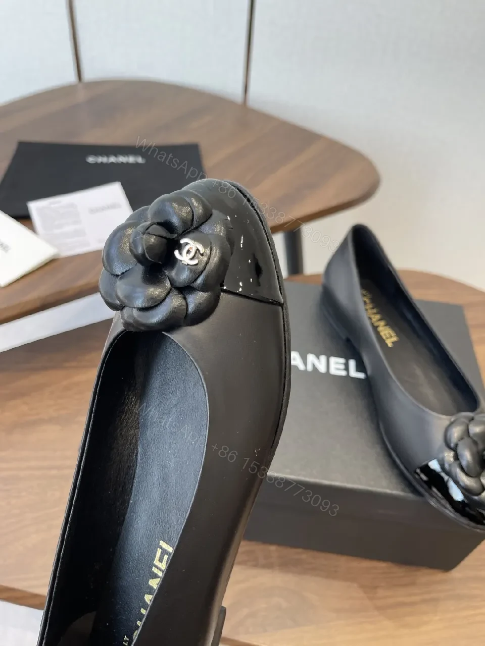 View 4 of Black Leather Ballet Flats + Signature Flower Ornament + Classic + All-Day Comfort + Flats
