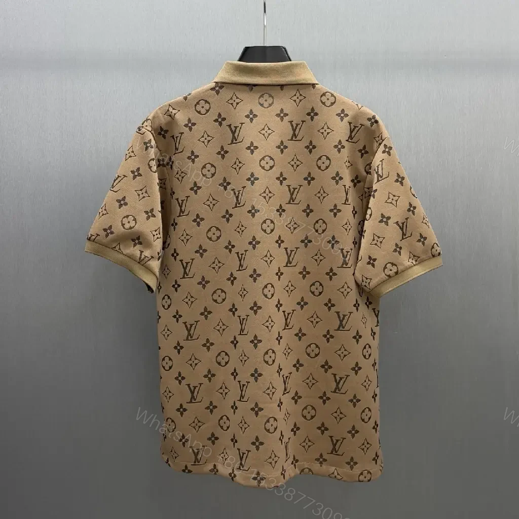 View 8 of Beige Polo: LV Monogram Knit, Classic Comfort Polo Shirt