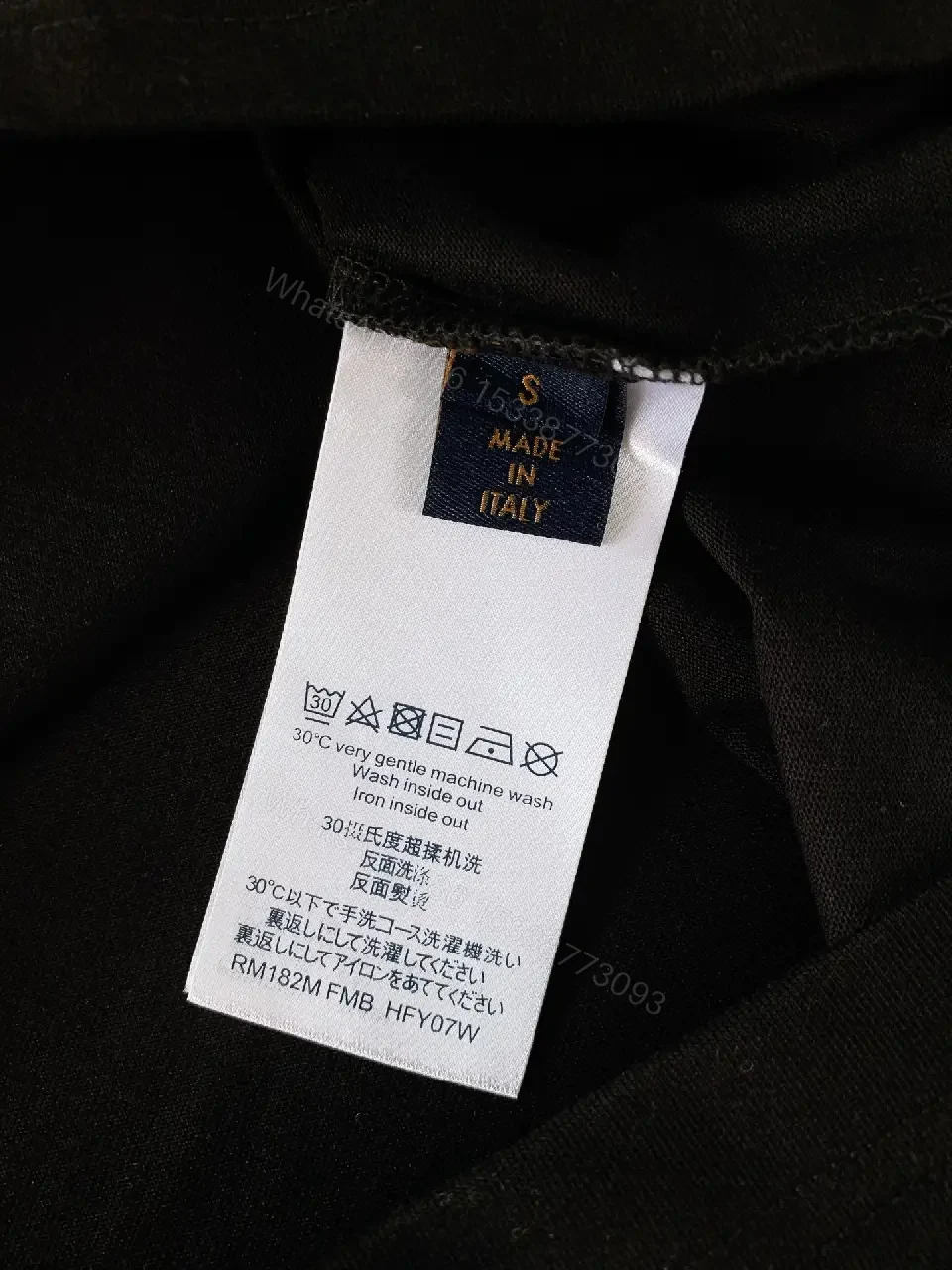View 7 of Black Solid Cotton Tee, Relaxed Fit, LV Logo Chest Crewneck Shirt