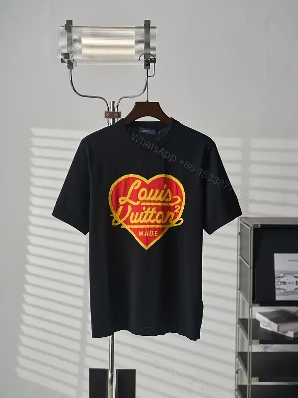 Black Embroidered Heart Crewneck T-Shirt Louis Vuitton Logo Outline Feature — view 1