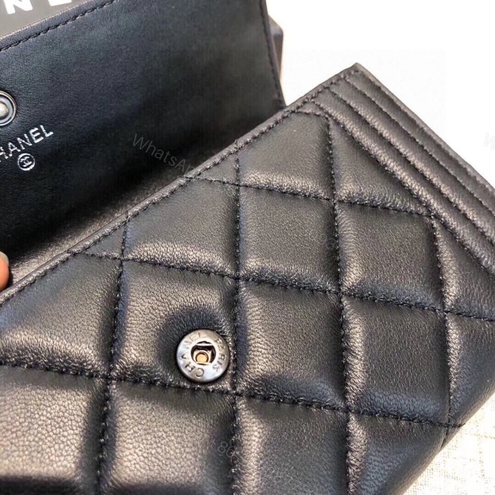 View 4 of Chanel Boy Flap Long Wallet Ruthentium Hardware Black 19Cm