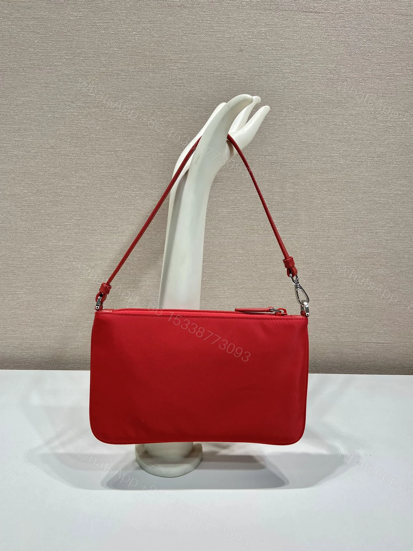 View 4 of SHOULDER BAG 24 WITH TRIANGLE LOGO IN PASSION RED RE-NYLON FABRIC