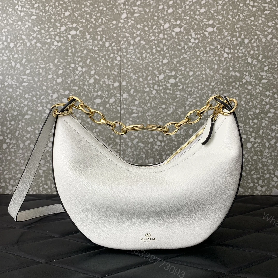 View 2 of VALENTINO GARAVANI SMALL VLOGO MOON HOBO BAG IN GRAINY CALFSKIN WITH CHAIN WHITE 29CM 4W2B0N08JDK 098