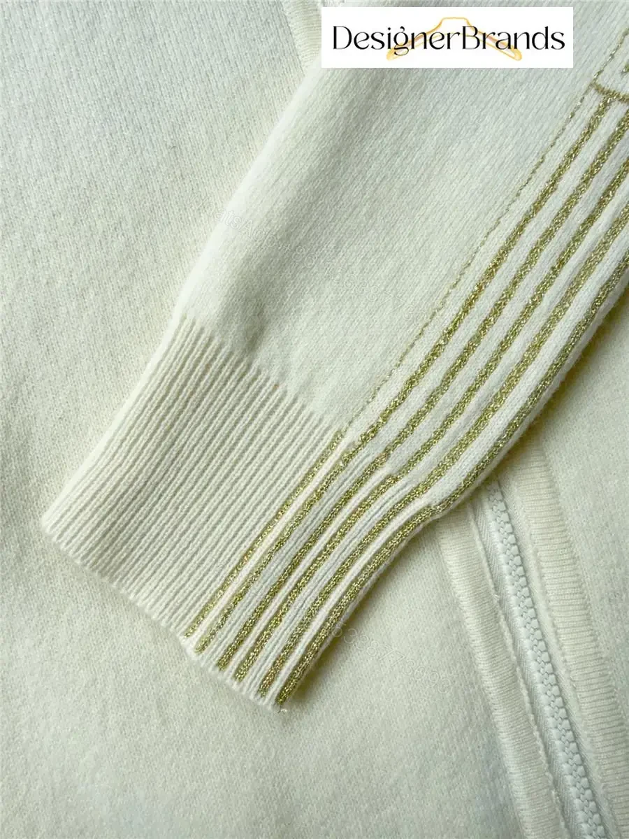 View 7 of Off-White Zip Hoodie with Striped Sleeves: Subtle Luxury Hoodie