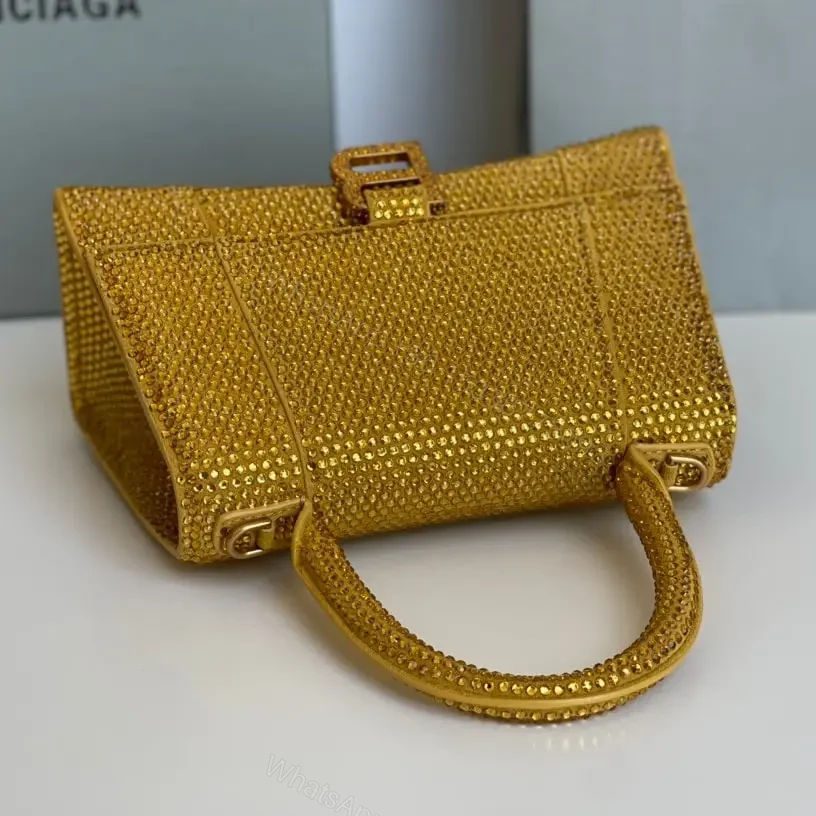 View 9 of 高仿Balenciaga*Hourglass系列沙漏包滿鑽金色S