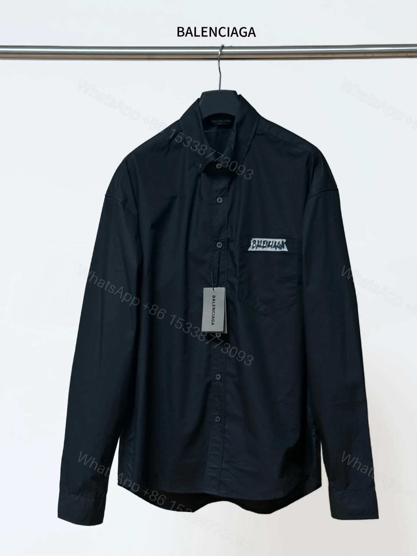 Balenciaga A貨襯衫 男款黑色長袖口袋寬鬆休閒襯衣 — view 1