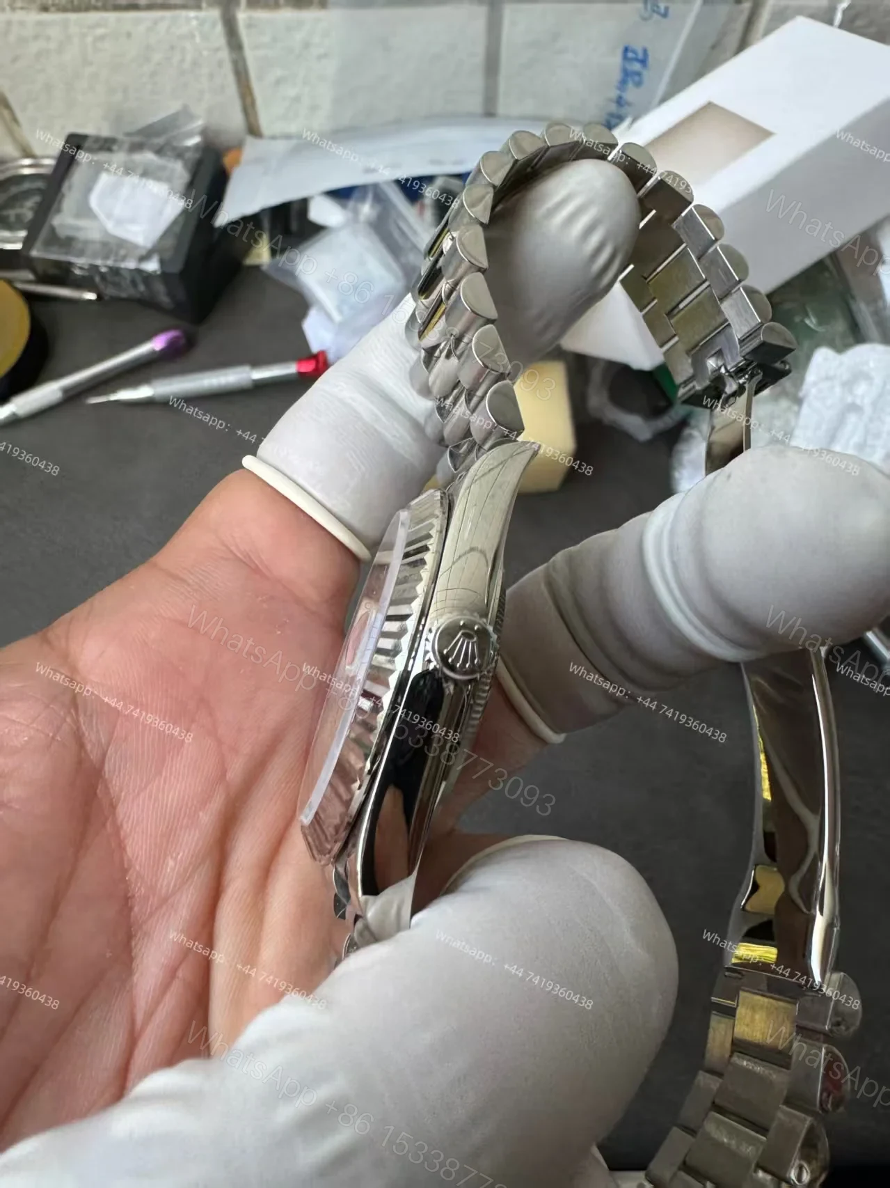 View 12 of Rolex Day-Date M128239-0019 1:1 Replica Moissanite Rainbow Diamond Dial 36MM 3255 Movement Presidential Bracelet Super Clone Watch