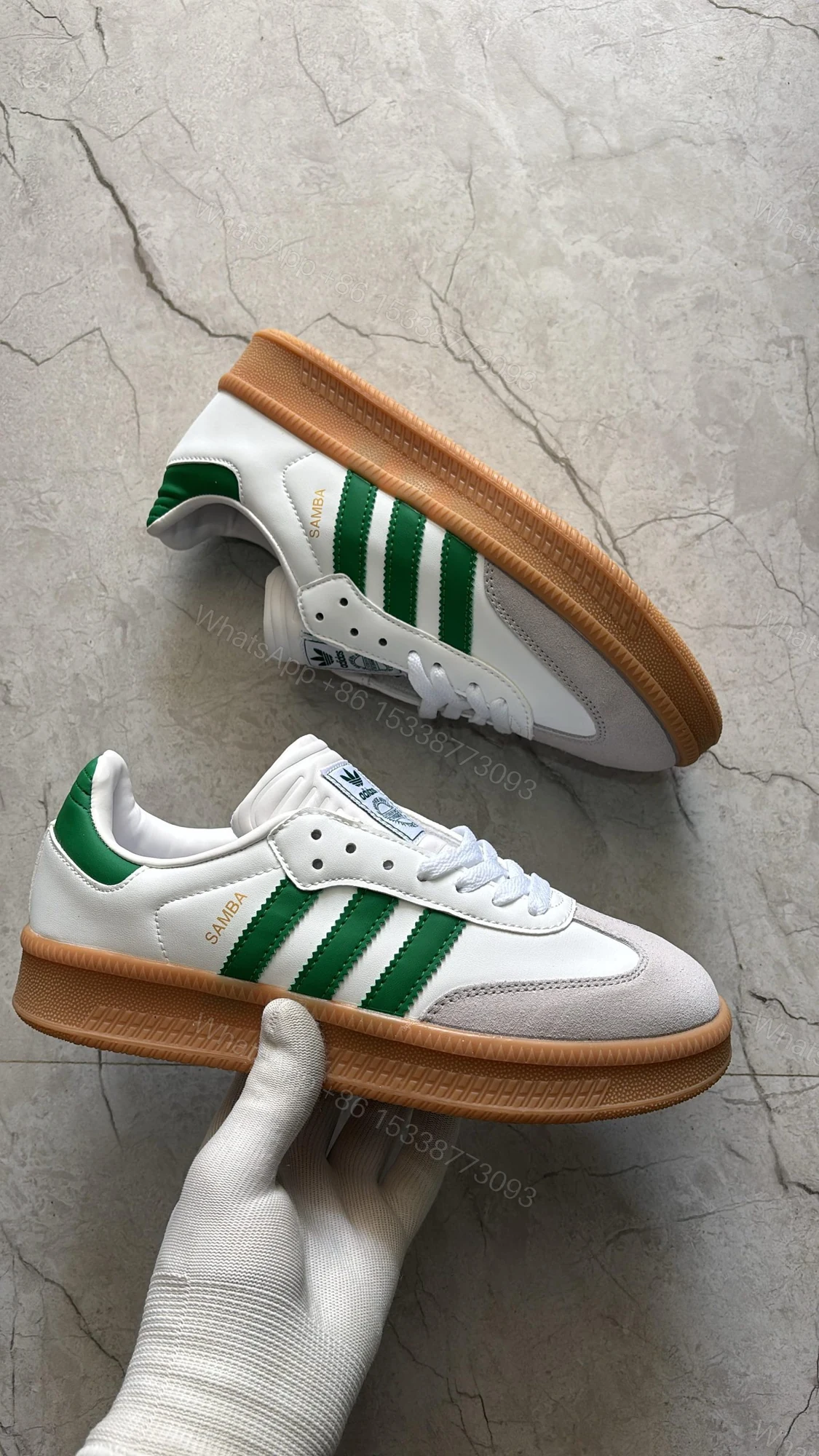 View 2 of FIRST COPY Adidas samba big sole white green