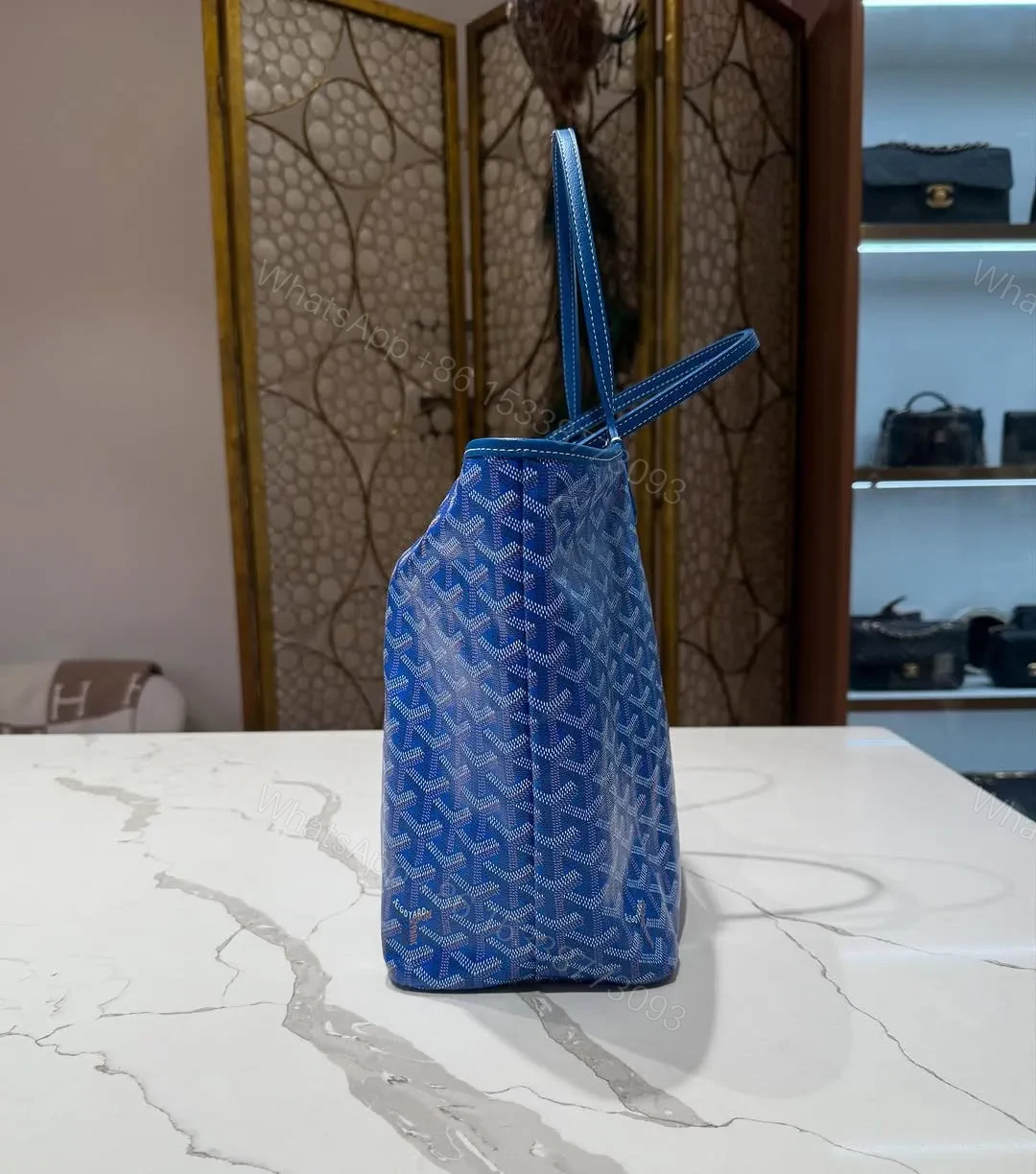 View 4 of Goyard Anjou PM Reversible Tote Bag in Blue Goyardine