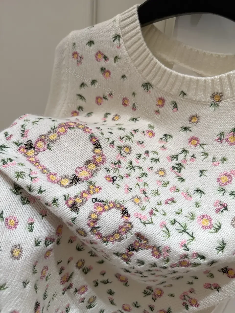 View 3 of Ivory Knit Top: Floral Embroidery Couture Charm