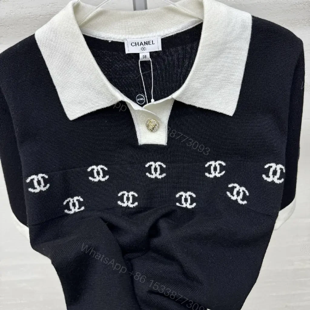 View 9 of Chic Polo Knit: Black White Logo Detail, Premium Style