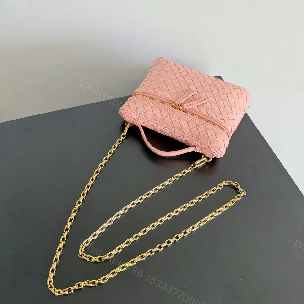 View 8 of Soft Pink Woven Crossbody: Mini Luxe, Gold Hardware Set