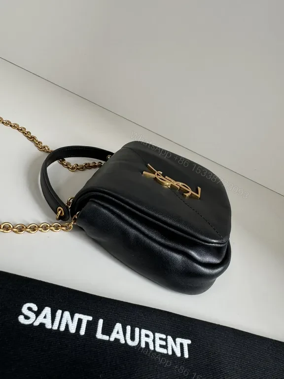 View 2 of Black Leather Mini Saint Laurent Bag with Gold Hardware, Compact Luxury, Crossbody/Top Handle