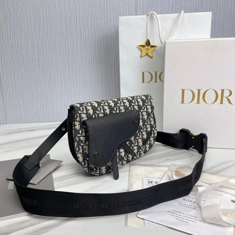 View 8 of Dior-Inspired Pattern Belt Bag - Textured Leather Accent, Compact Style