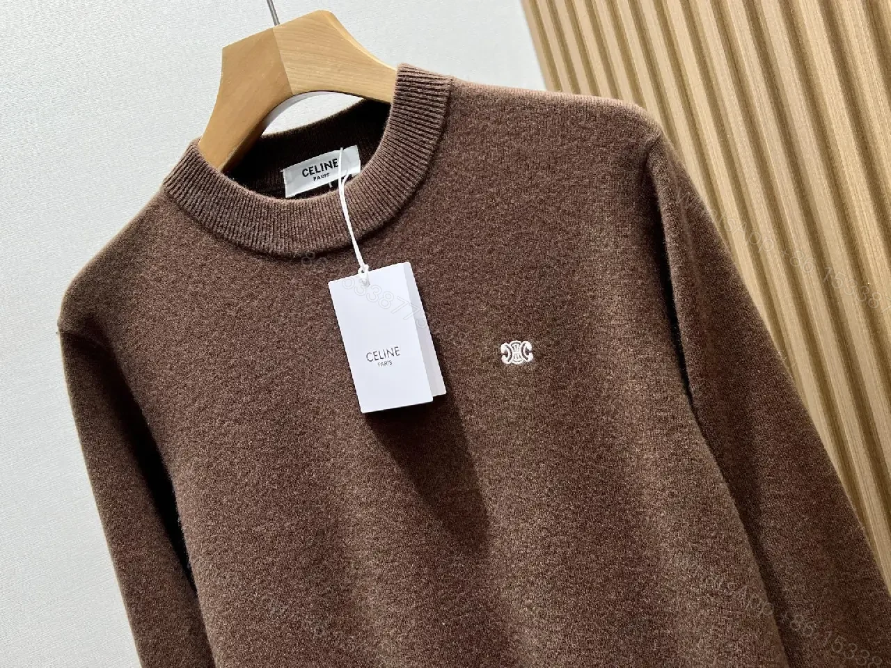 View 5 of Rich Cocoa Knit Sweater in Marled Texture with Crest Embroidery