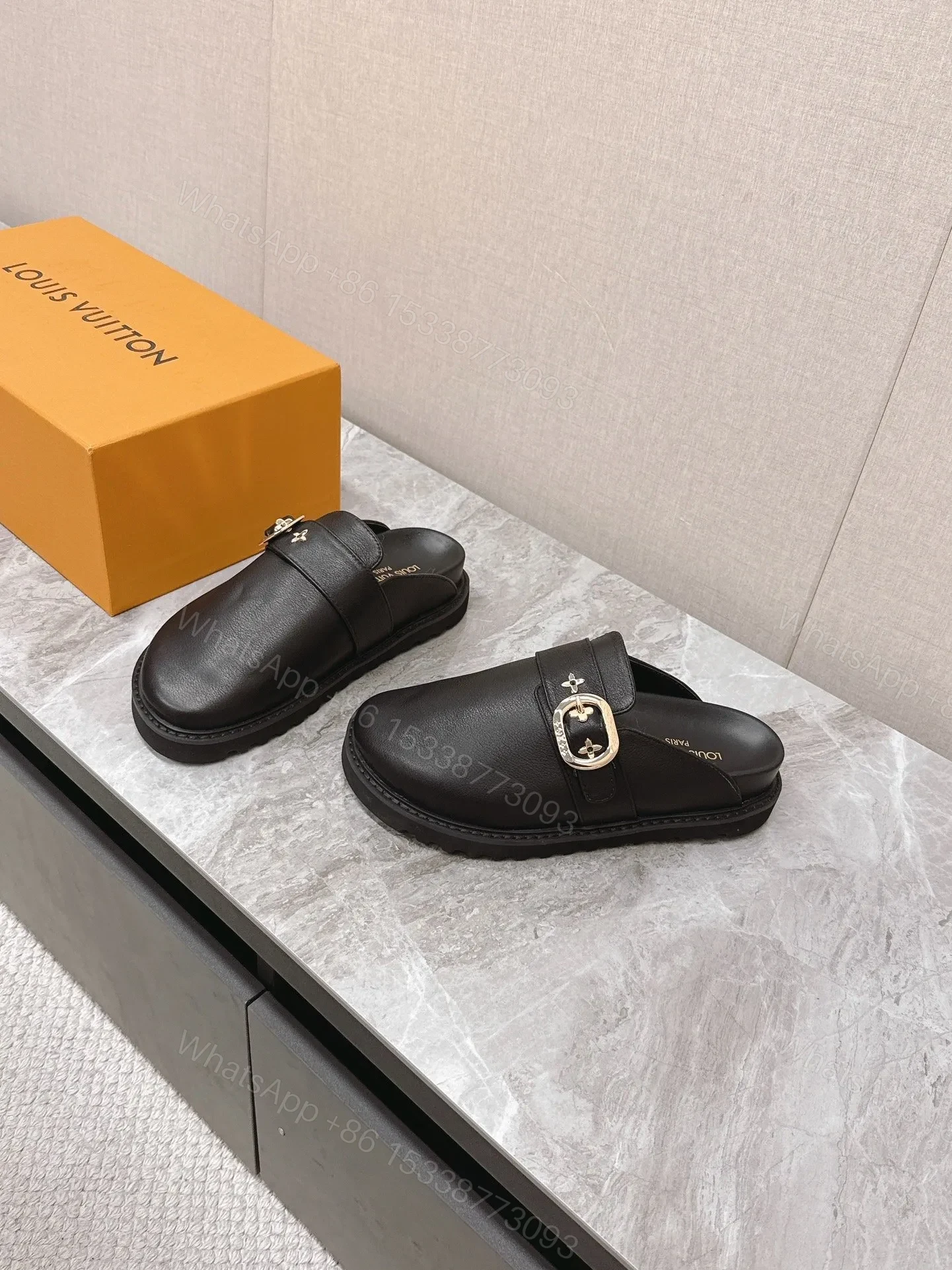 View 3 of LV Women Black Leather Mules
