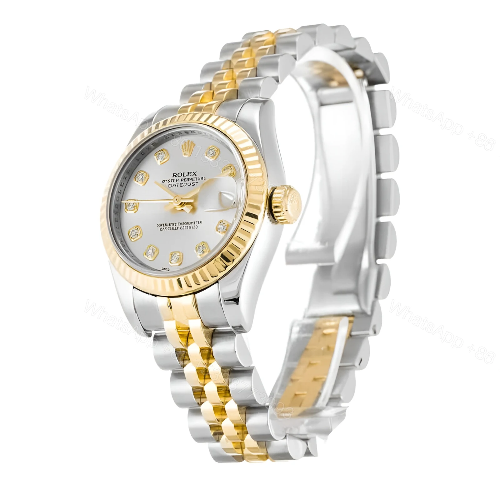View 2 of Rolex Datejust 179173 Yellow Gold & Diamond Silver Dial Replica