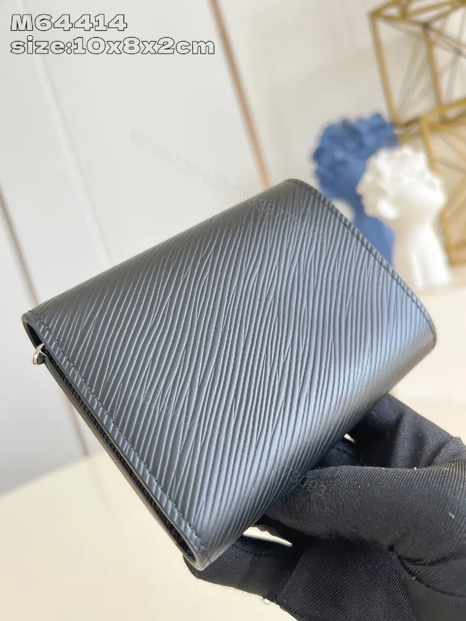 View 5 of Compact Chic Textured Wallet with LV-Inspired Hardware