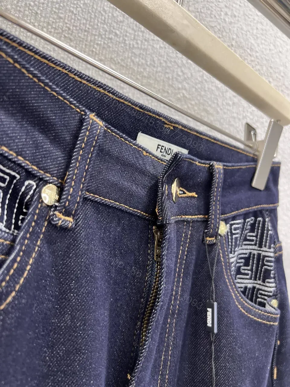 View 4 of Dark Wash Wide-Leg Jeans with Embossed Pockets - Premium Denim