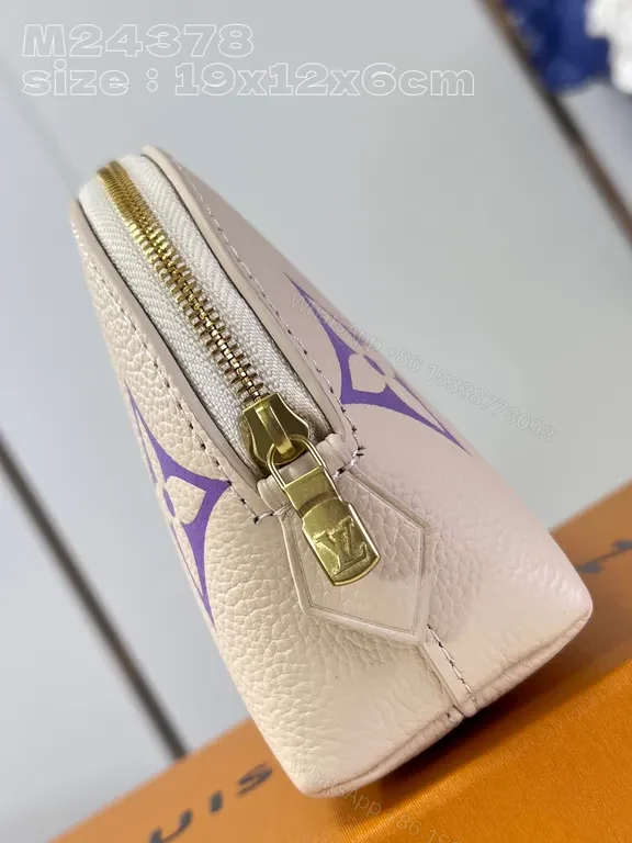 View 8 of Designer Monogram Pouch: Cream Pebble-Grain, Lavender LV-Inspired, Compact Luxury