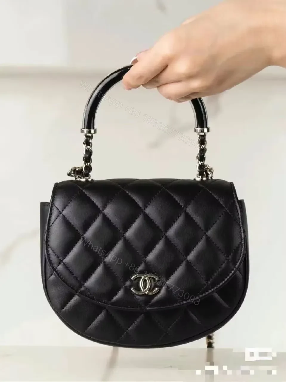 View 3 of Black Faux Leather Quilted Crossbody: Modern Minimalist Chic