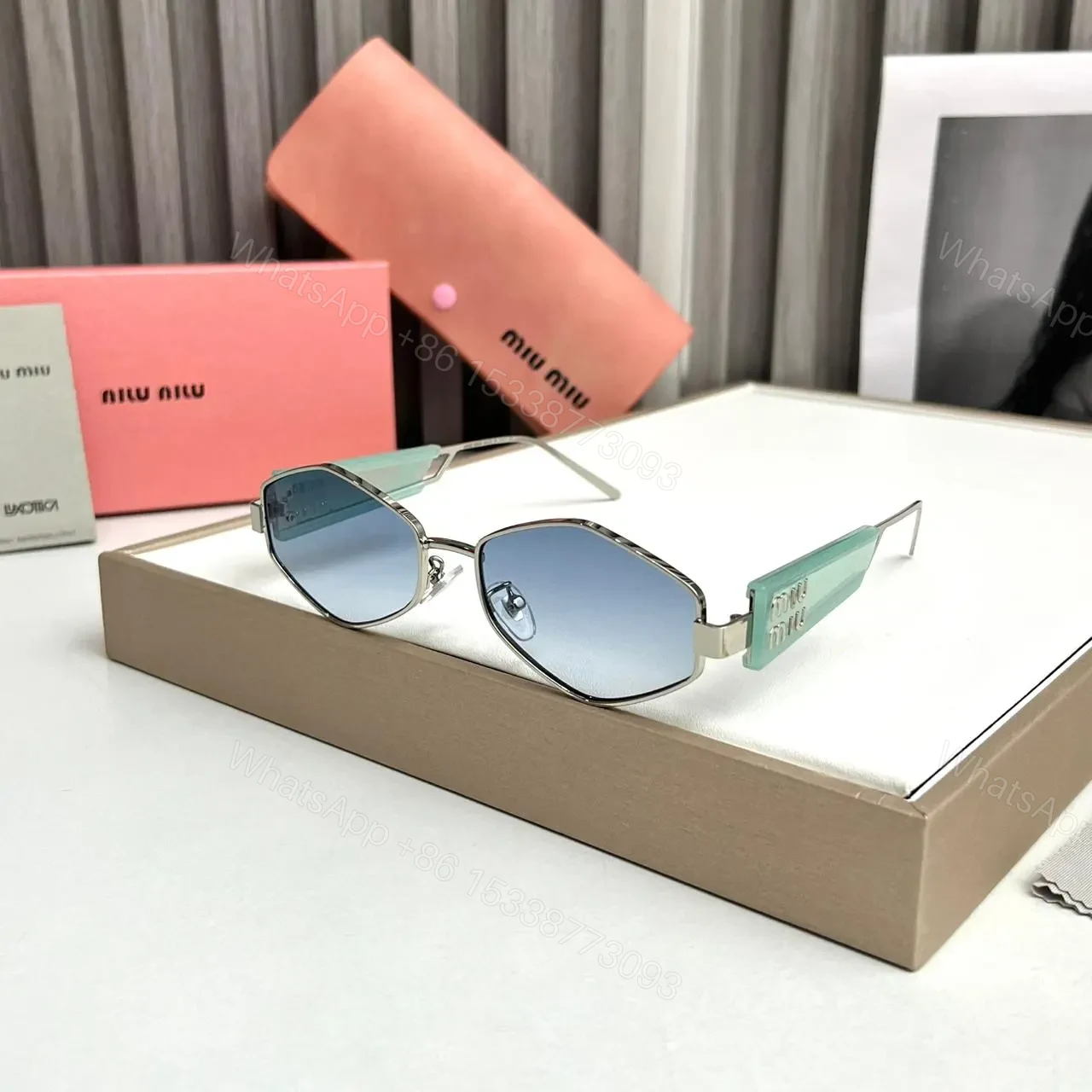 Miu Miu Hexagon Light Green-Blue Sunglasses — view 1