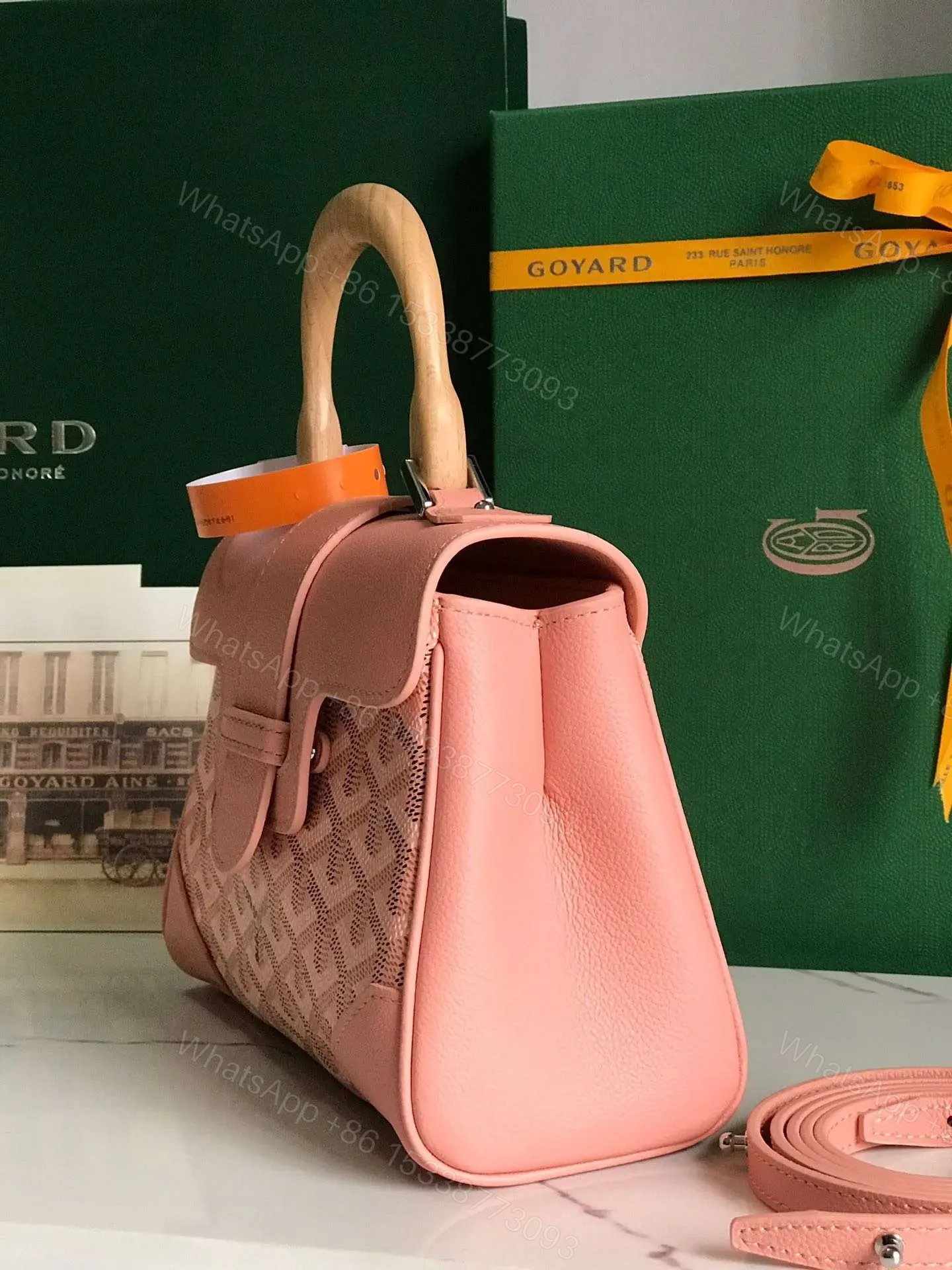 View 5 of Goyard Saigon Handbag Pink Women’s Wooden Handle 20x15cm