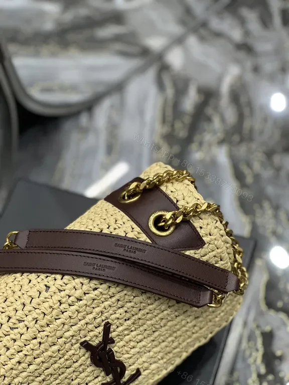 View 5 of Neutral Raffia Chain Bag: YSL-Emblem Luxe Crossbody Bag