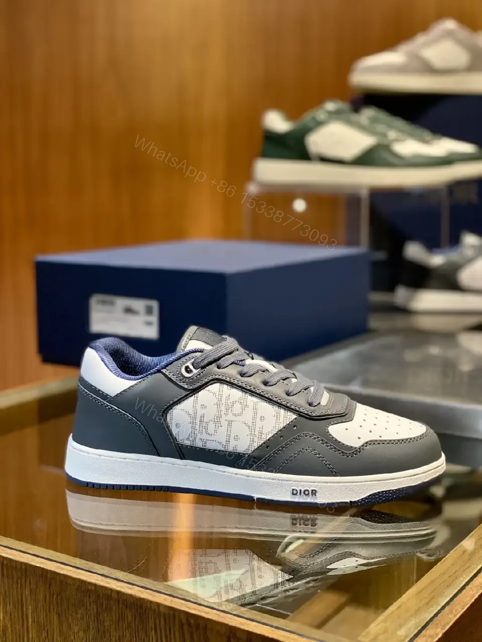 View 7 of Low-Profile Luxury Trainer with Monogram Panels, Grey-Cue Sneakers
