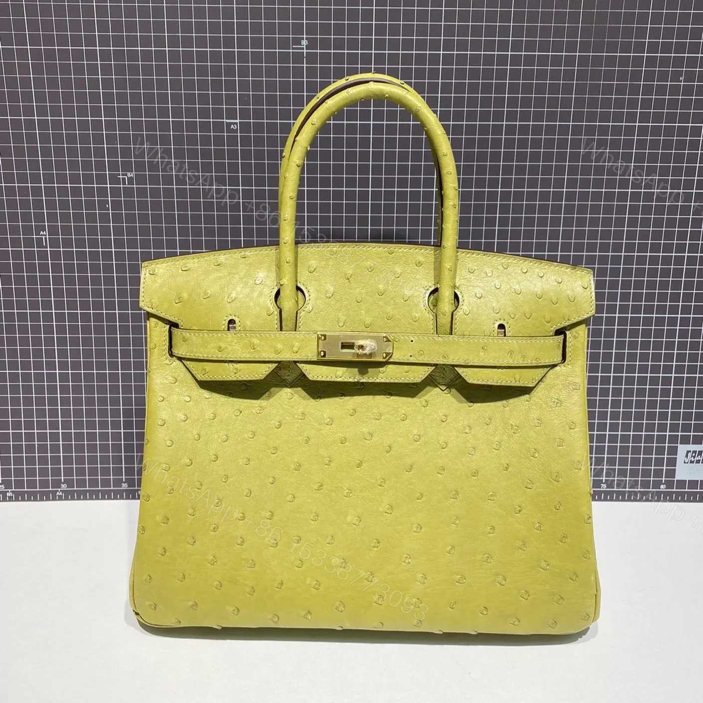 HN 30CM LIME OSTRICH LEATHER GOLD HARDWARE — view 1