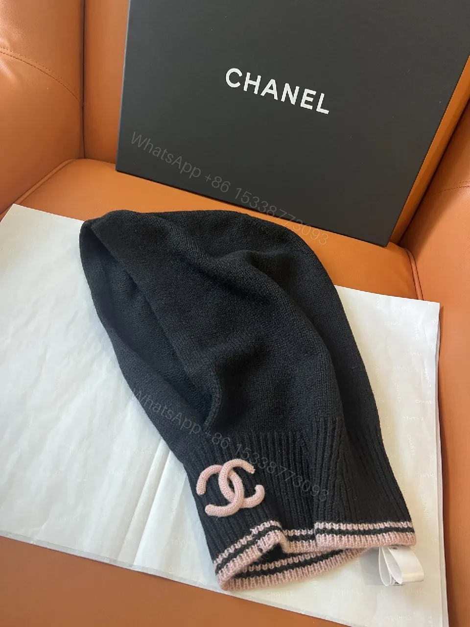 View 9 of Apolline Knit Hood: Black + Pink Trim, Luxe Cozy Style