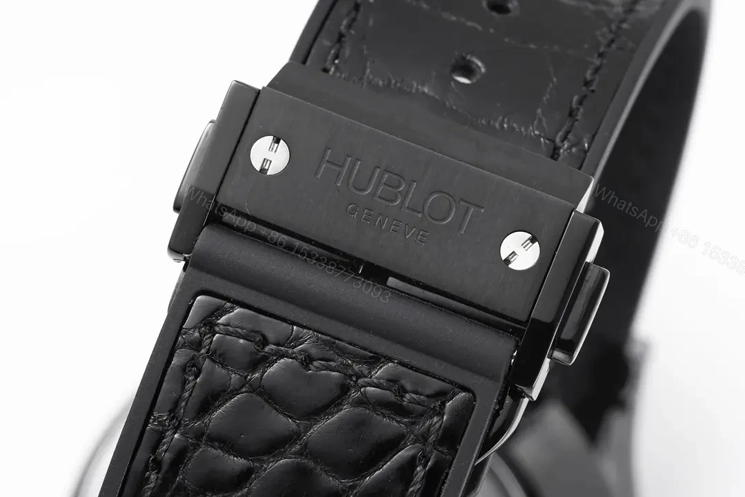 View 9 of Hublot Classic Fusion Black Ceramic Automatic Watch with H-Shaped Titanium Screws and Crocodile Leather Strap