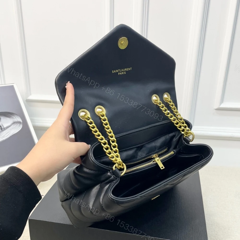 View 10 of Saint Laurent Loulou Medium Chain Bag In Matelassé Y Black Gold 26Cm