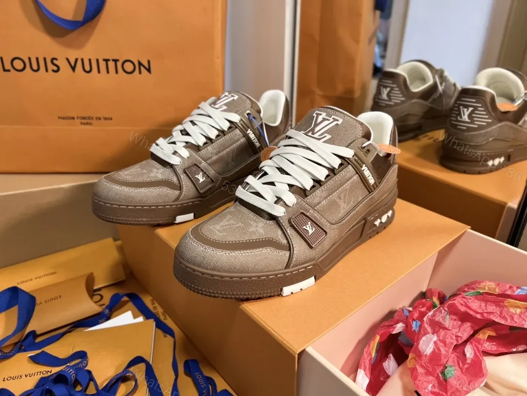 View 3 of Brown Leather-Trim Sneaker: Modern Luxury Comfort Footwear