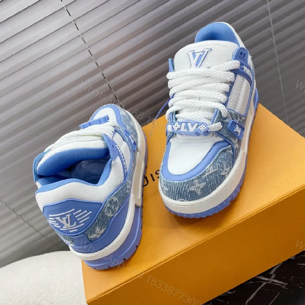 View 3 of Lightweight Luxe Platform Sneakers: White & Ice Blue, Designer-Inspired