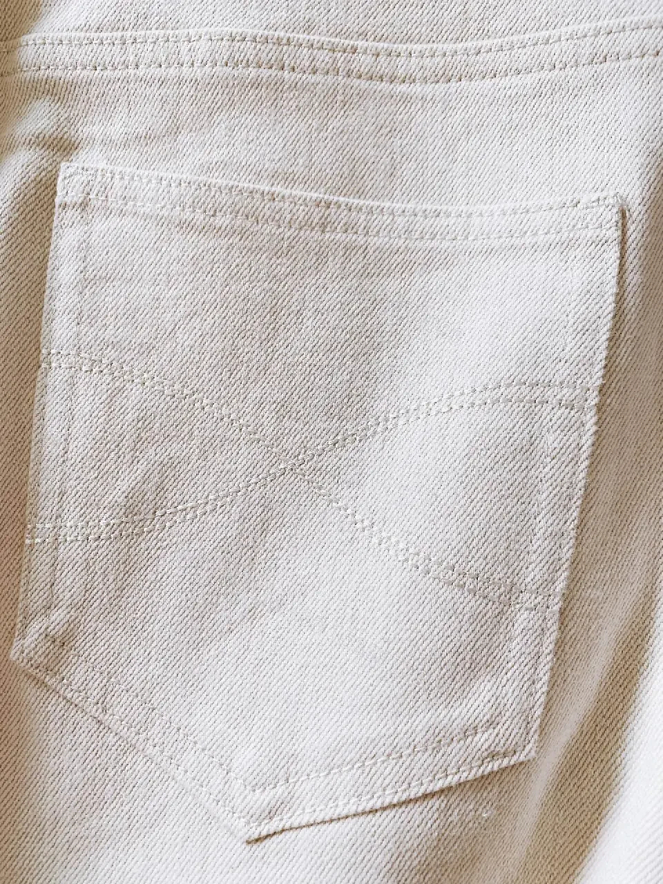 View 4 of Off-White Cream Straight-Leg Denim: Slim Tapered Pants with Five-Pocket Style